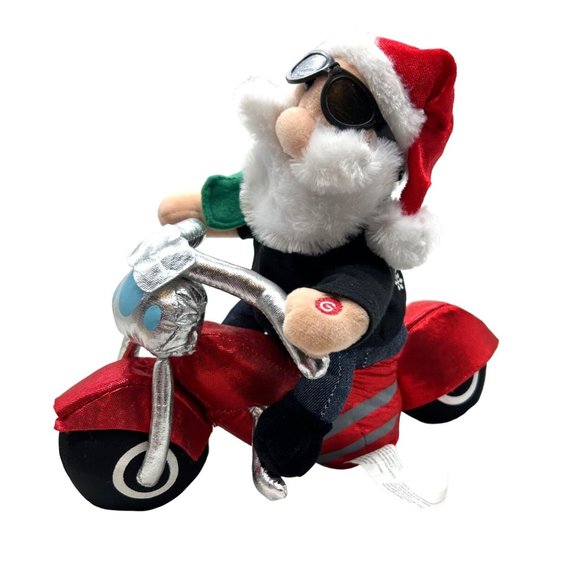 Holiday Gemmy Animated Motorcycle Santa Biker Sunglasses Plays Wild